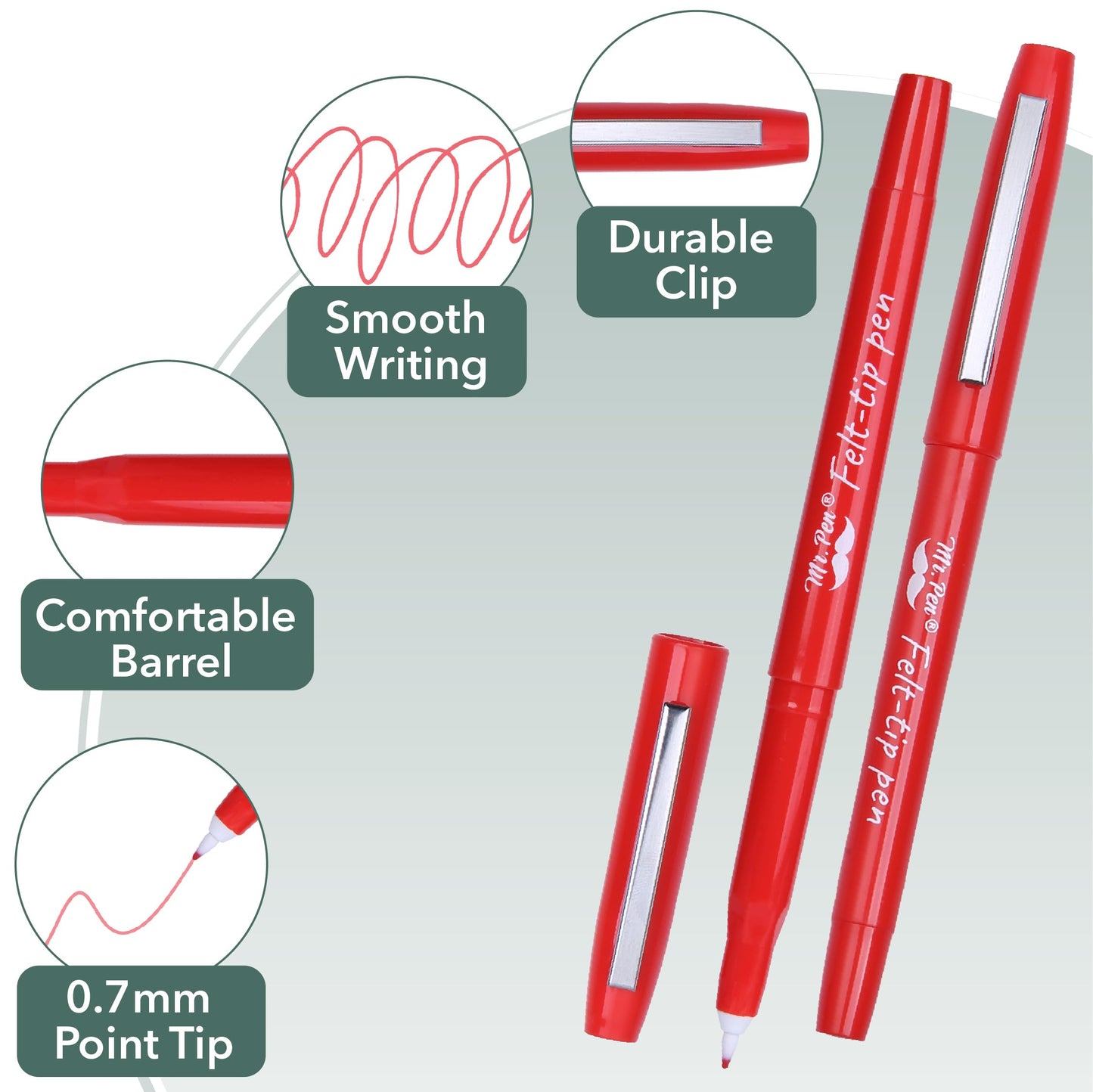 Mr. Pen- Felt Tip Pens, 30 Pack, 0.7 mm, Red Felt Tip Pens Bulk, Fast Dry