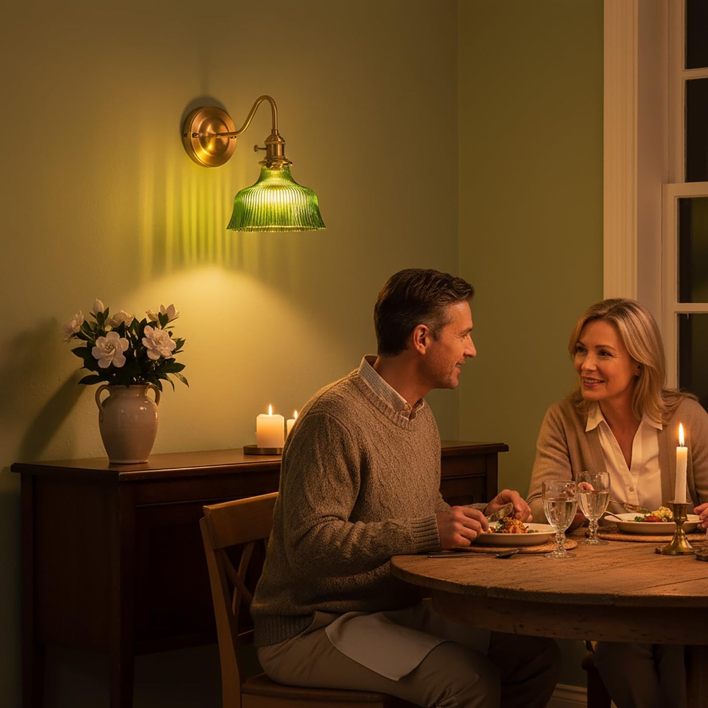 YJQHXY Retro Industrial Style Wall Sconce - Iron Base with Brass Socket, Wall Lights Fixtures with Green Glass Shade, Compatible with E26/E27 Bulbs