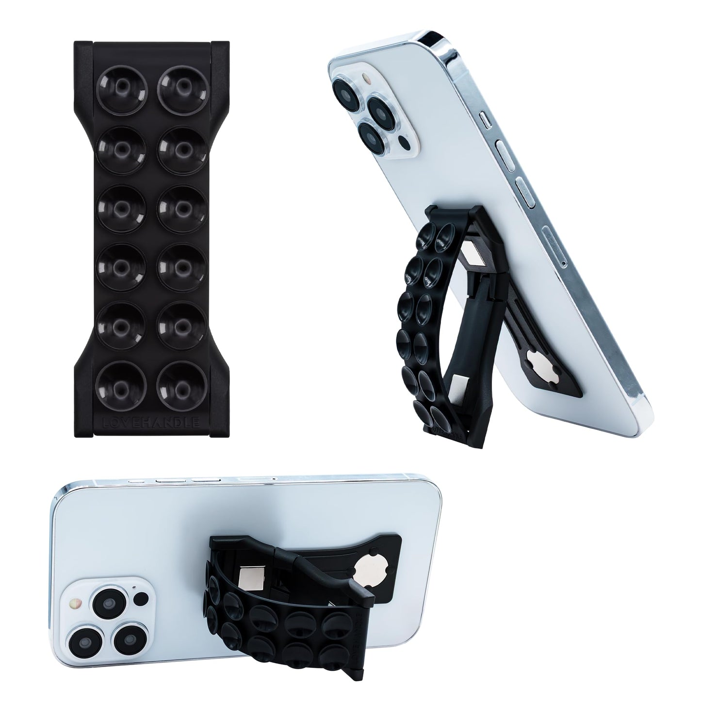 LOVEHANDLE PRO Premium Phone Grip - Suction Strap - Strong Grip Holder - Hands Free - Magnetic Phone Mount and Kickstand for Smartphone and Tablet