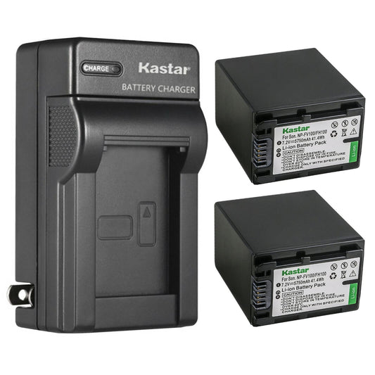 Kastar 2-Pack NP-FH100 Battery and AC Wall Charger Replacement for Sony DCR-SR36, DCR-SR37, DCR-SR38, DCR-SR40, DCR-SR42, DCR-SR45, DCR-SR46