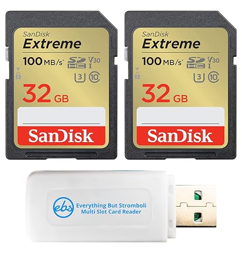 SanDisk Extreme 32GB 2 Pack SD Memory Card Works with Digital Camera, Computer, and Trail Cameras (SDSDXVT-032G-GNCIN) Bundle with Everything But