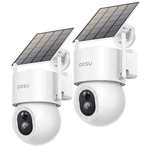 AOSU Solar Security Cameras Wireless Outdoor - 3K 5MP Home Security Camera, 360° Panoramic View, 400-Lumen Floodlight Camera, Color Night Vision, WiFi