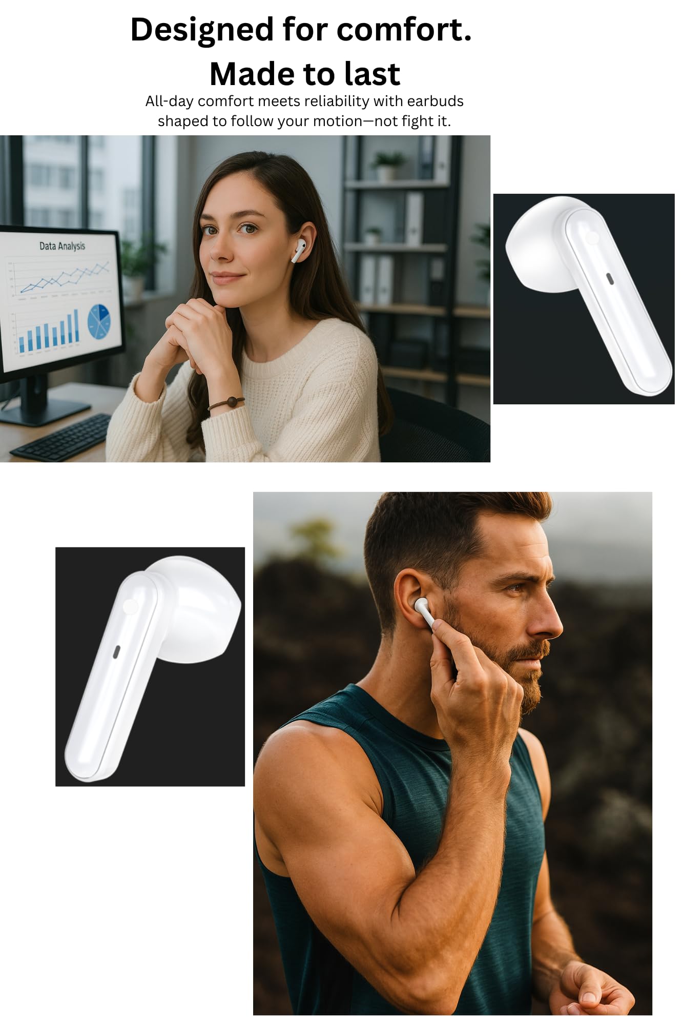 CBTek Wireless Bluetooth Earbuds, Seamless with Any iPhone and Android, Built-in Mic with Charging Case, Deep Bass, 40 Hours Playtime, Hand-Free