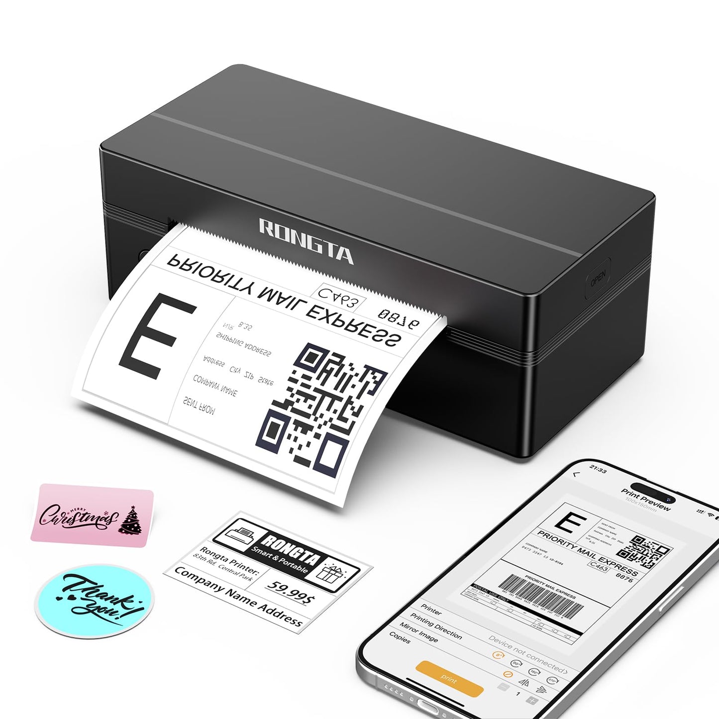 Rongta Bluetooth Thermal Shipping Label Printer, Wireless 4x6 Label Printer for Shipping Packages&Small Business, Compatible Windows/Mac/Android/iOS