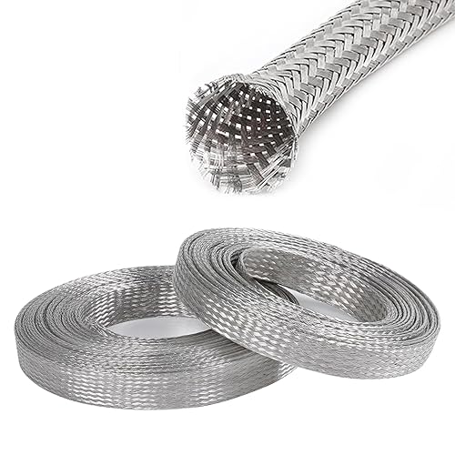 SUNNAREPOON Tinned Copper Wire Shielding Sleeve, Expandable Ground Strap Wiring Braided Sleeving Metal Mesh Sheathing Cabling Wiring Protector