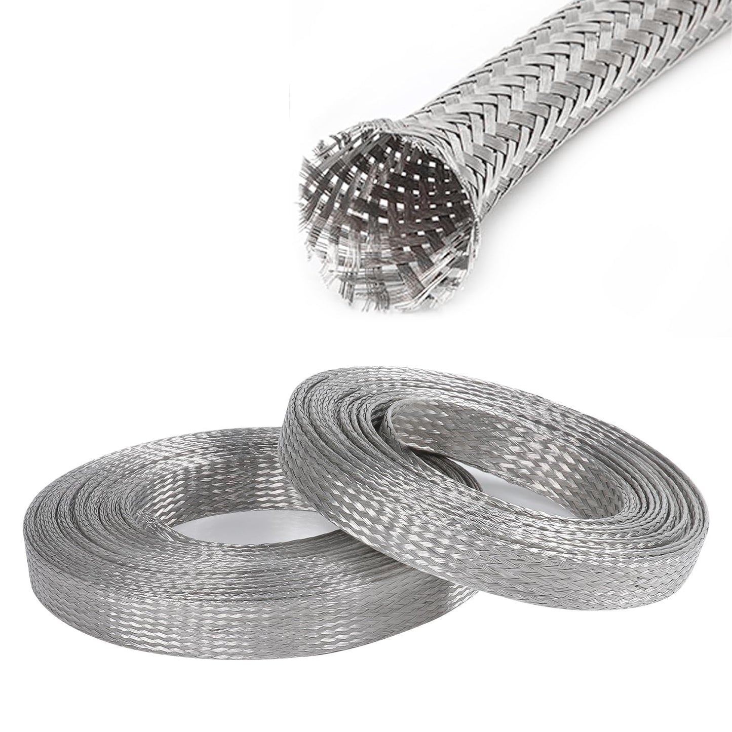 SUNNAREPOON Tinned Copper Wire Shielding Sleeve, Expandable Ground Strap Wiring Braided Sleeving Metal Mesh Sheathing Cabling Wiring Protector