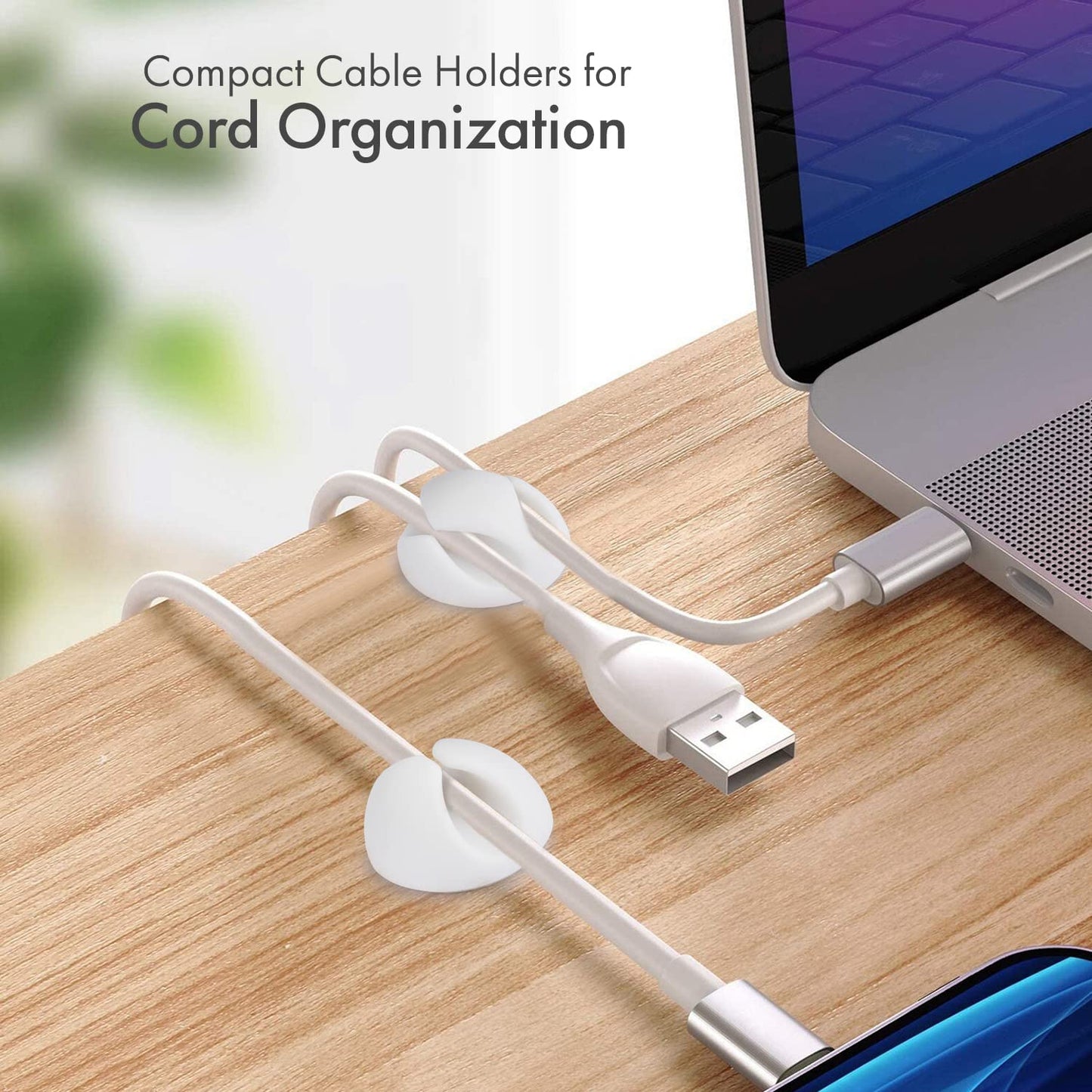 Convenient Cable Clips - Sticky, Compact Cable Holders for Cord Organization - Cord Keepers with 3M Strong Adhesive Backing for Organizing Power