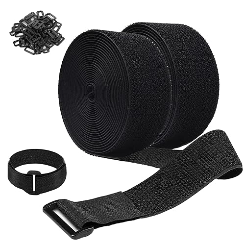 Jumpso 2 Rolls 26FT 2 inch Wide Cable Straps with 20 Buckles, Heavy Duty Nylon Hook and Loop Straps for Fastening Securing, Reusable Cut-to-Length