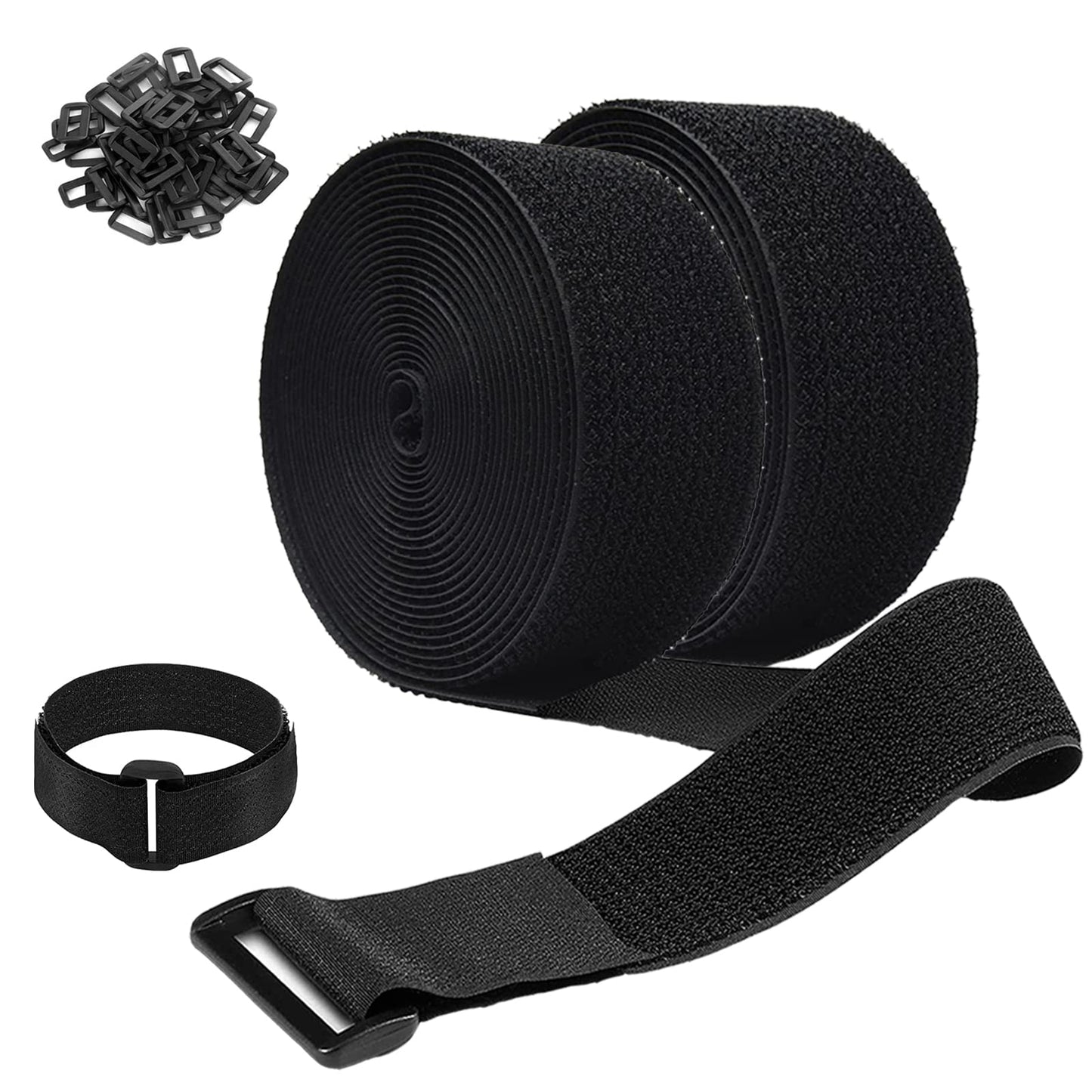 Jumpso 2 Rolls 26FT 2 inch Wide Cable Straps with 20 Buckles, Heavy Duty Nylon Hook and Loop Straps for Fastening Securing, Reusable Cut-to-Length