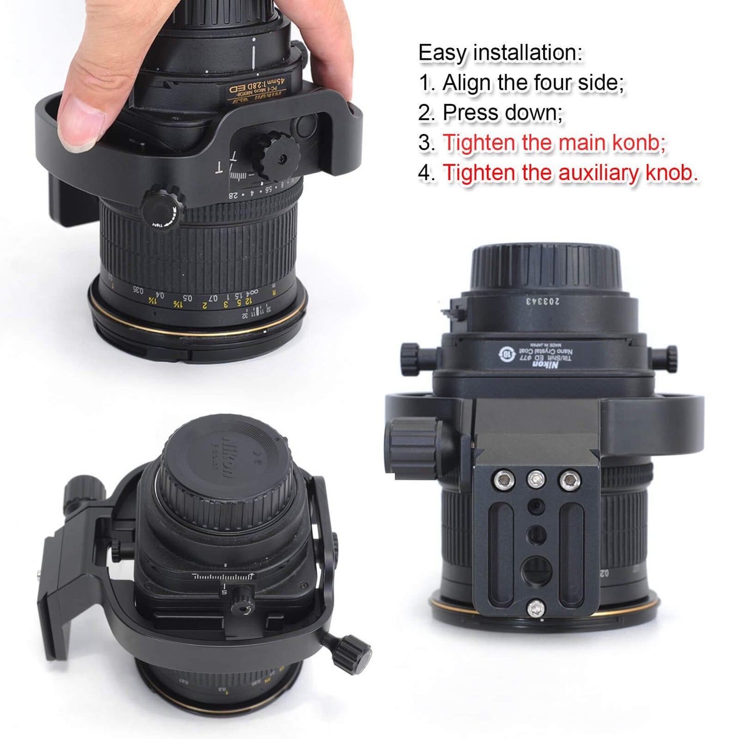 Tripod Mount Ring, Camera Lens Collar Stand for Nikon PC-E NIKKOR 24mm F3.5D ED, Micro NIKKOR 45mm f/2.8D ED Tilt-Shift Lens, with 46mm Quick Release