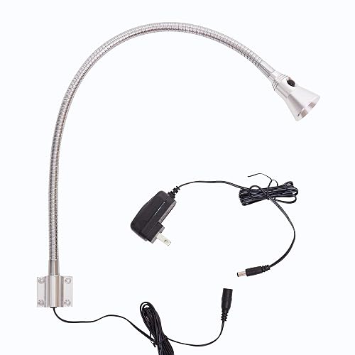 BiNFU 3W Gooseneck Bedside Reading Light, Wall/Headboard Mounted LED Art Gallery Display Lamp with Switch, Chrome(Plug)