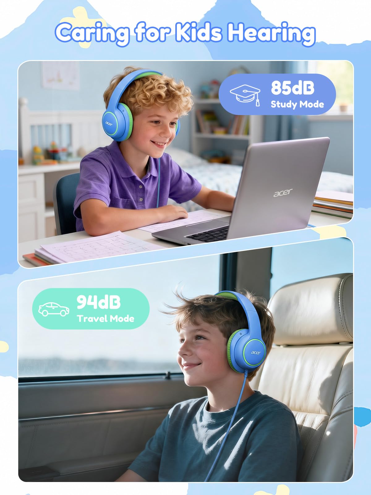 Acer OHW328 Kids Headphones Wired for School - Over Ear Design