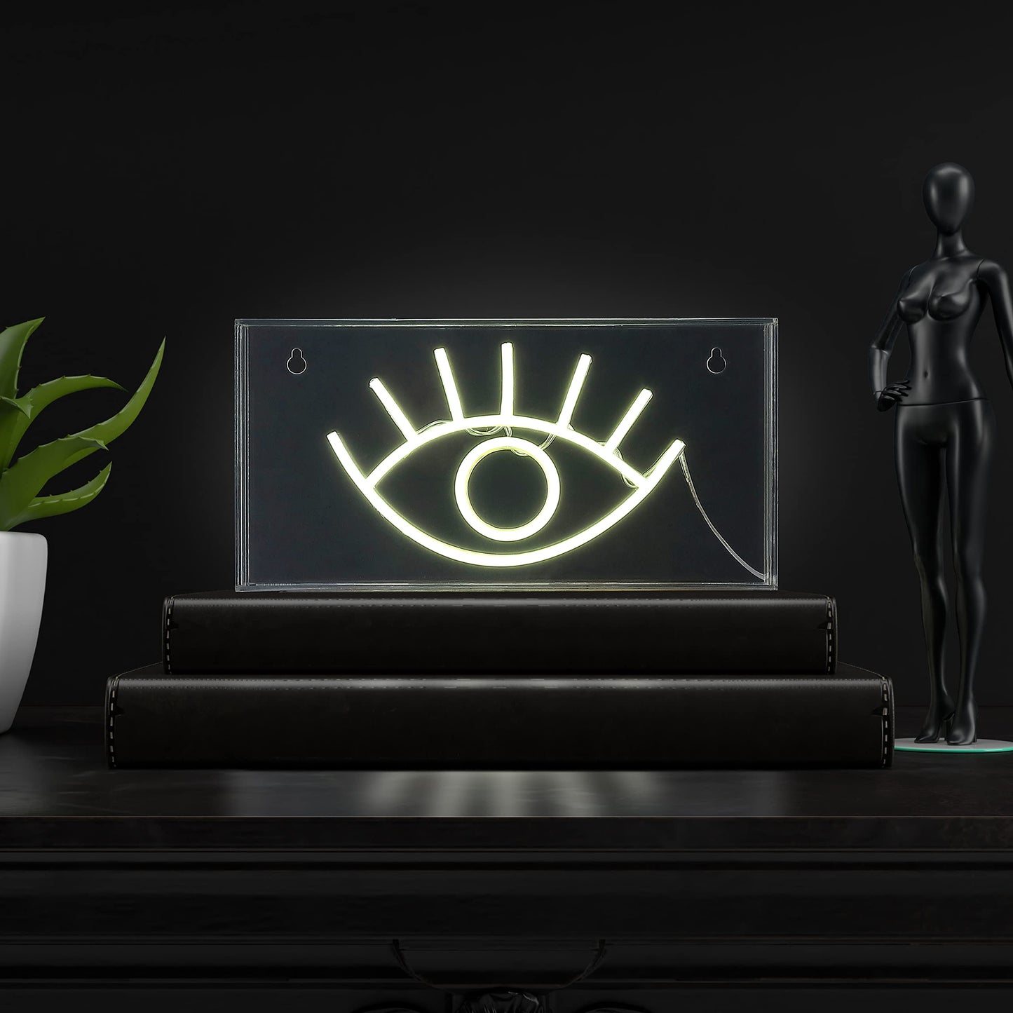 JONATHAN Y 11.8" x 5.9" Yellow Eye Contemporary Glam LED Neon Light, USB Operated Acrylic Box Sign for Desktop or Wall Hanging, Modern Boho Decor