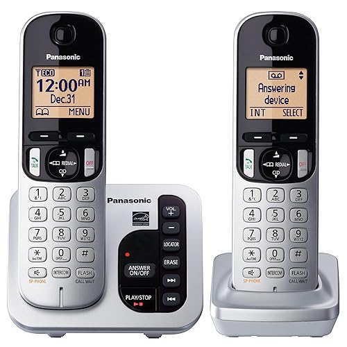 Panasonic Cordless Phone with Answering Machine DECT 6.0 Expandable, Call Block and Caller ID - 2 Cordless Handsets - KX-TGC222S (Silver)
