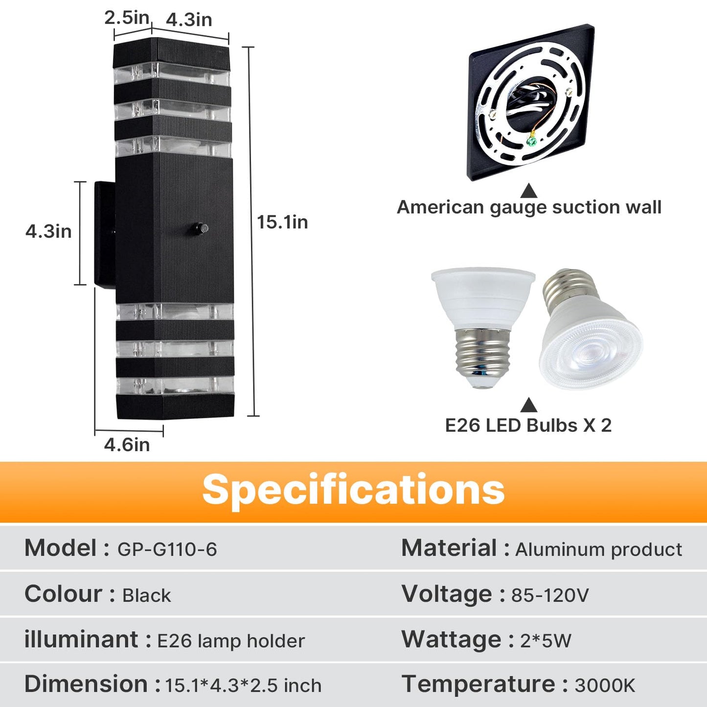 futxnziey 1 Pack Dusk to Dawn Outdoor Wall Lights, Modern Black Exterior Wall Sconce, Waterproof Aluminum Up and Down Outdoor Porch Lights, Square