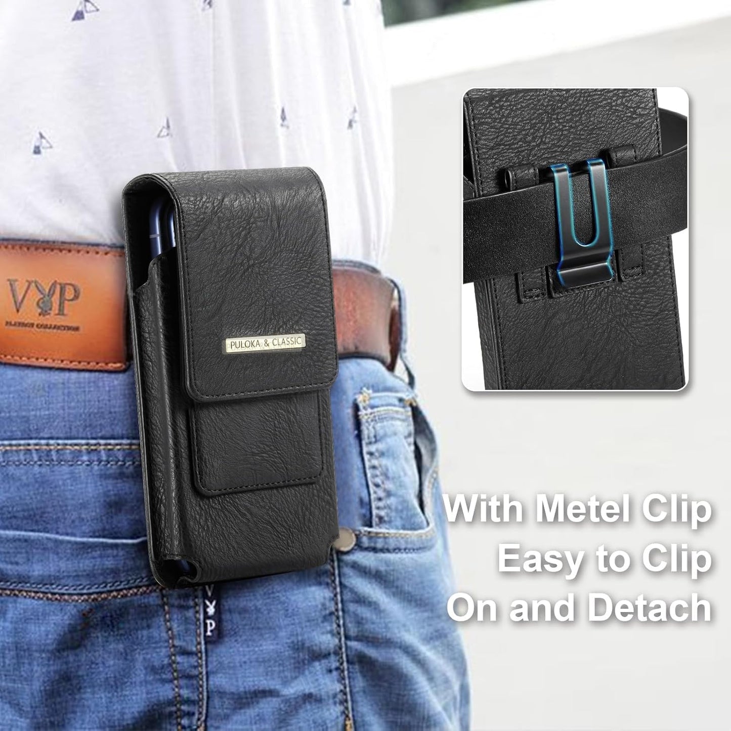 Phone Holster with Belt Clip for iPhone 17/16/15/14/13/12 Pro Max & Plus, Galaxy S25/S24/S23/S22 Ultra & Plus, Premium Leather Pouch with Card Holder