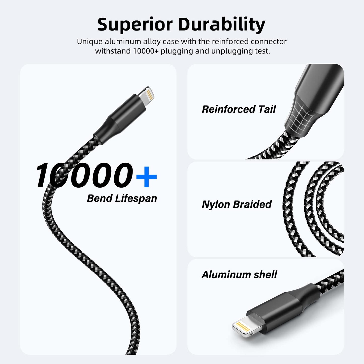 iPhone Charger Fast Charging Cord 3 Pack 10 FT Apple MFi Certified Lightning Cable Nylon Braided iPhone Charger Cord Compatible with iPhone 13 12 11…