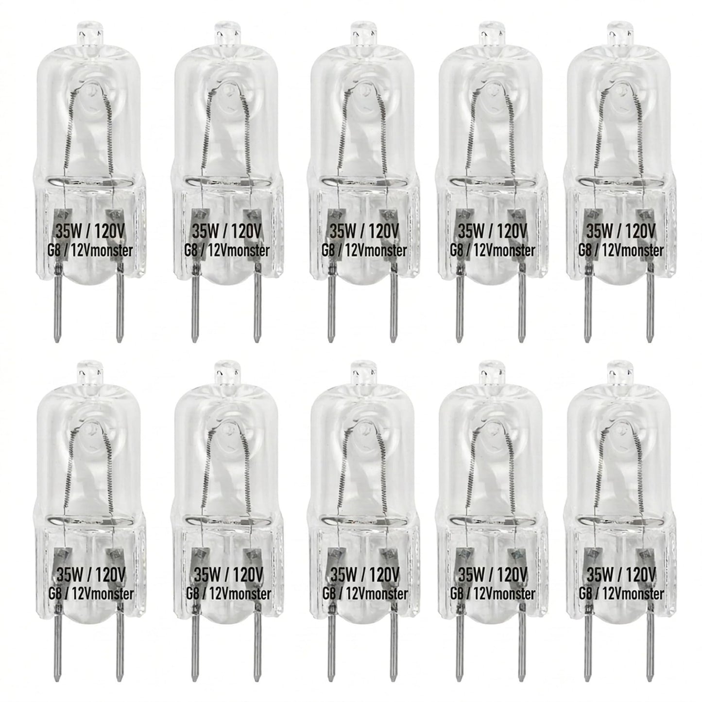 12Vmonster 10 Pack-G8 35 Watt Specialty Lighting Halogen Light Bulbs JCD Type 110v 35W T4 G8 Under Cabinet Puck Lamp Microwave Oven Stove Top Kitchen
