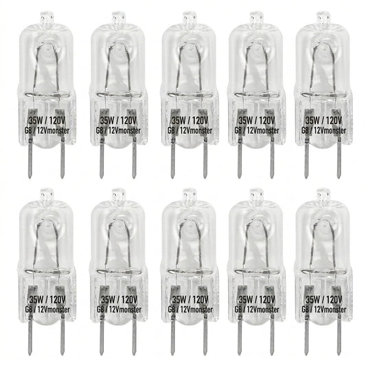 12Vmonster 10 Pack-G8 35 Watt Specialty Lighting Halogen Light Bulbs JCD Type 110v 35W T4 G8 Under Cabinet Puck Lamp Microwave Oven Stove Top Kitchen
