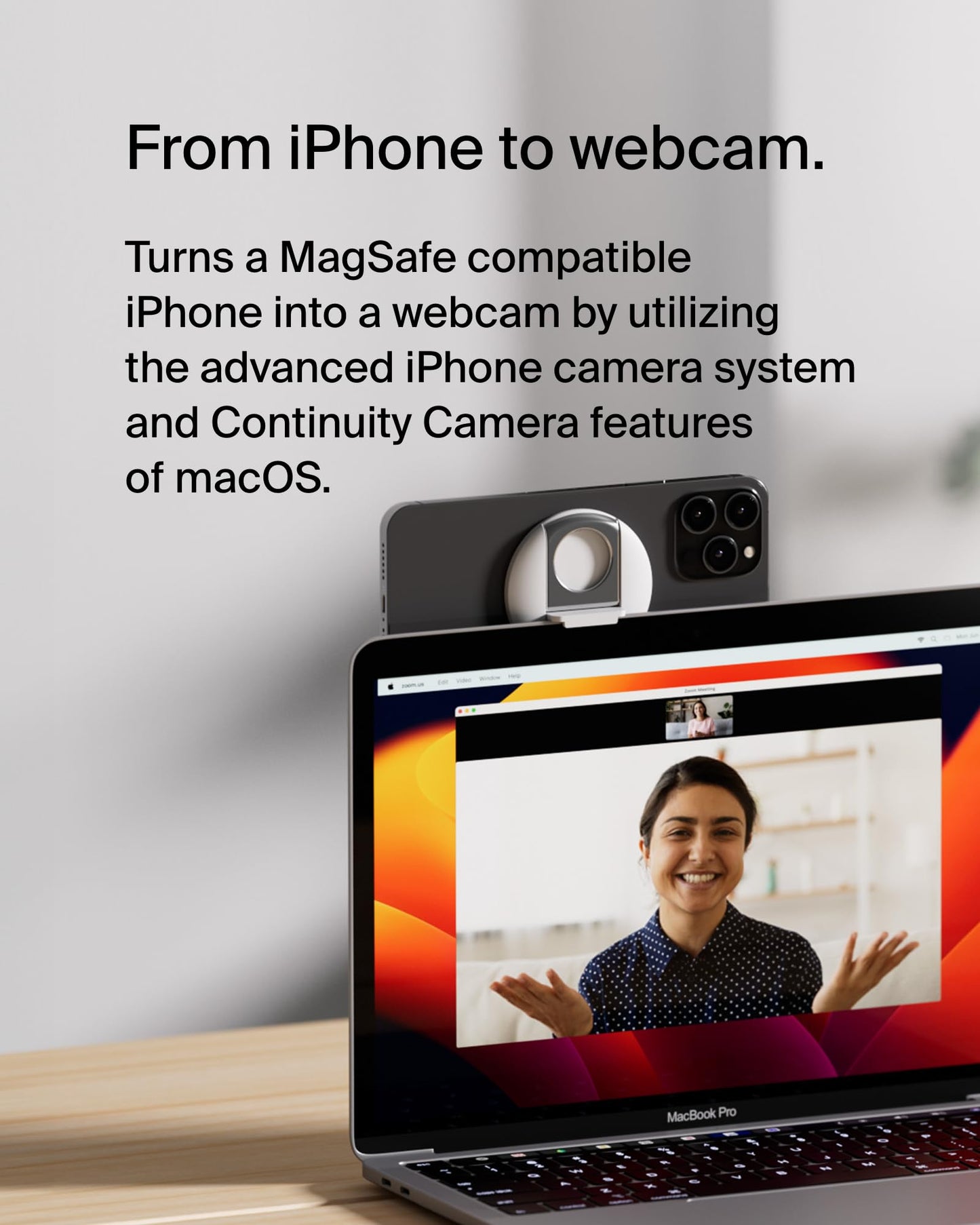 Belkin iPhone MagSafe Camera Mount for MacBook, Continuity Camera Mount, Turn Phone to Webcam, Compatible with MacBook Pro, Air, iPhone 16, 15, 14