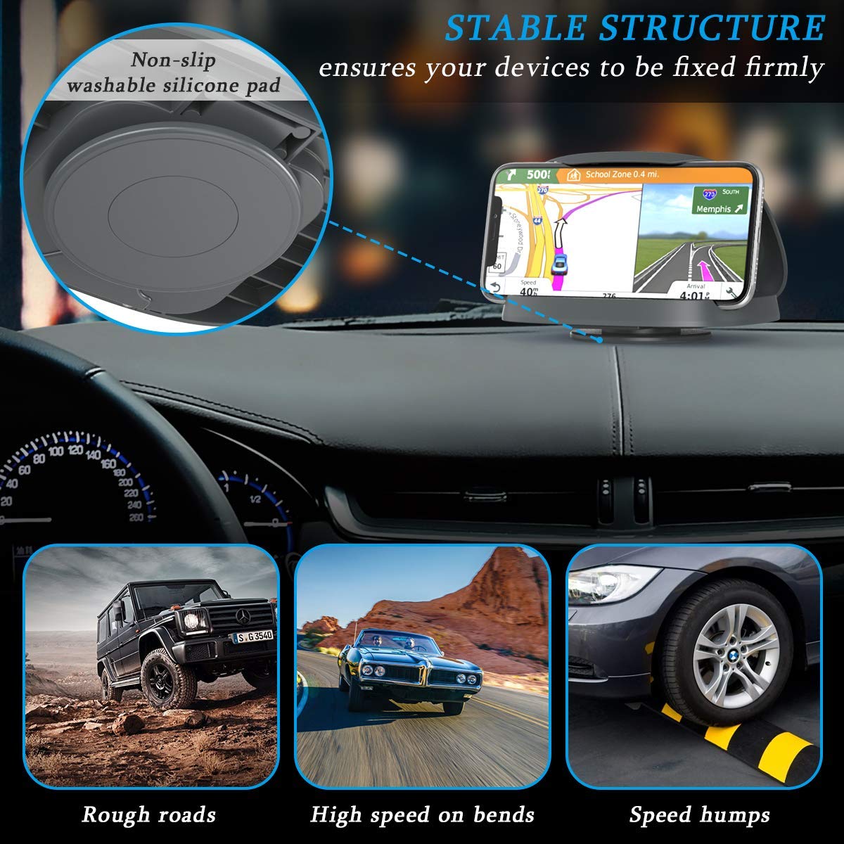 Tophot Car Phone Mount, Cell Phone Holder for Car : Vertical Horizontal Car Phone Holder with 360° Rotate Detachable Strong Sticky Base, Compatible
