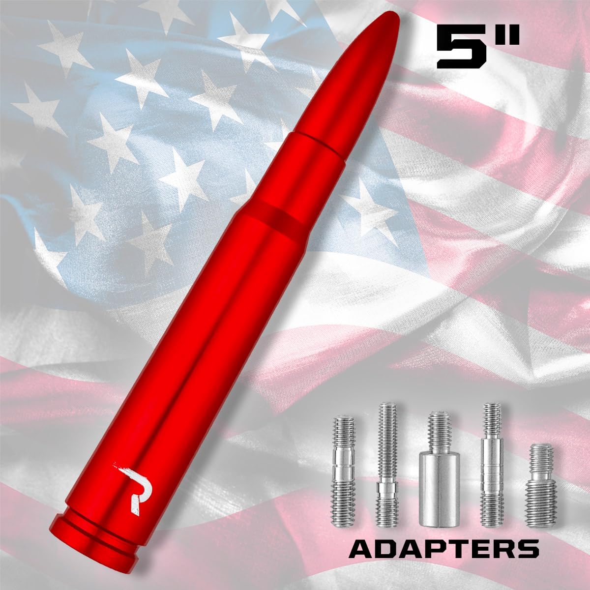RECON - 50 Cal Bullet Style Truck/SUV Aluminum Antenna 5" - Multiple Colors (Fits OEM Factory Threaded Antennas) (Red)