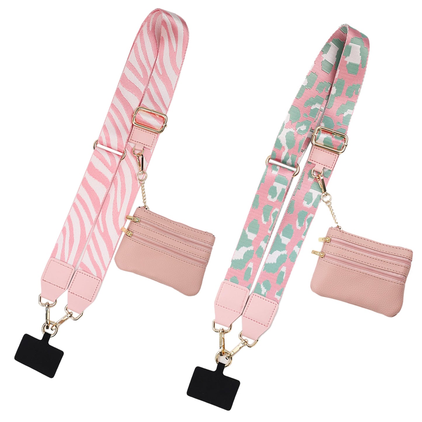 ARefugen 2 Set of Crossbody Phone Strap with Zippered Pouch - Clip and Go Wrist Strap for Phone with Wallet, Adjustable Cellphone Lanyard, Essentials