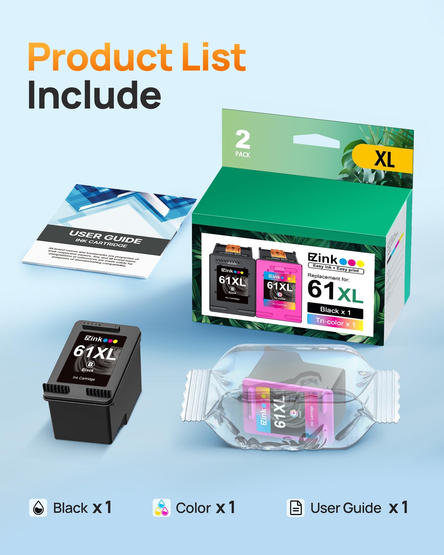 61XL 61 Ink Cartridges 4500 5530 for HP Ink 61XL Black and Color Combo Pack