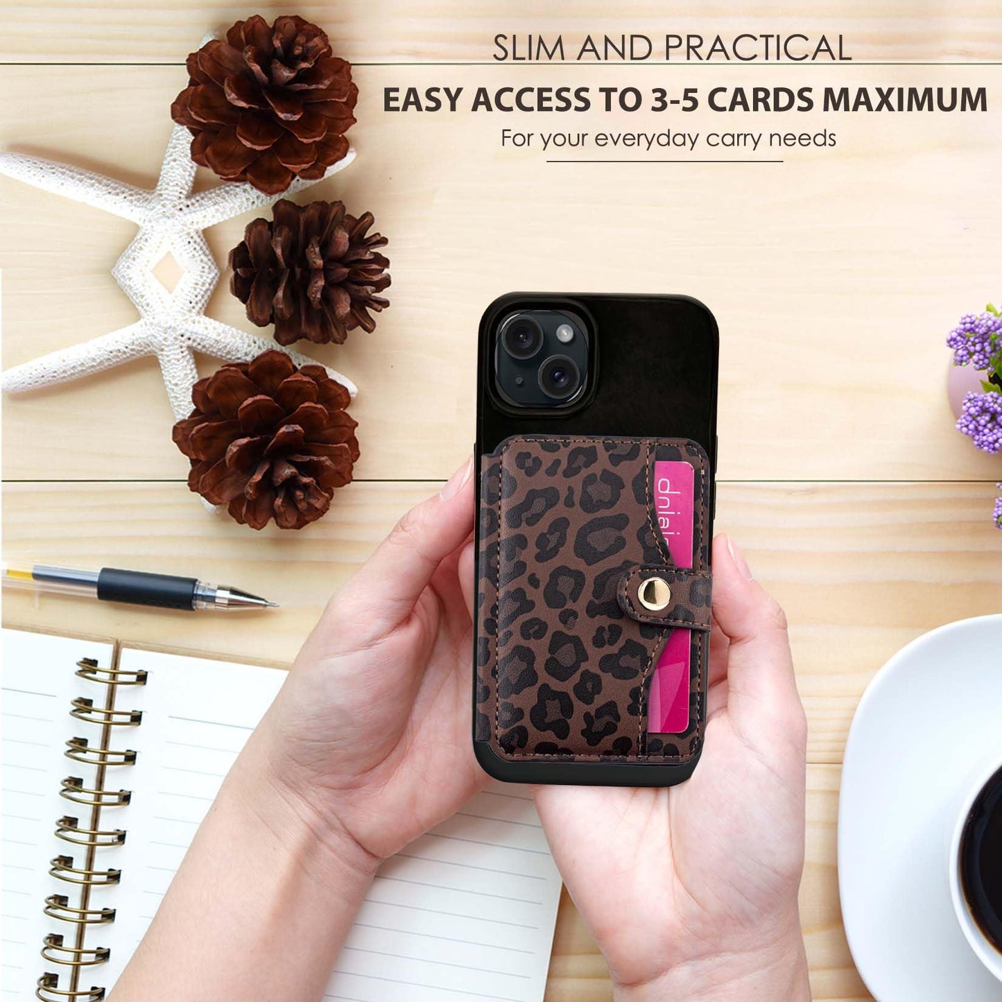 M-Plateau Credit Card Holder For Cell PhoneWith Slim Adhesive Card Holder for Phone Case and Most Smartphones (Leopard Print)