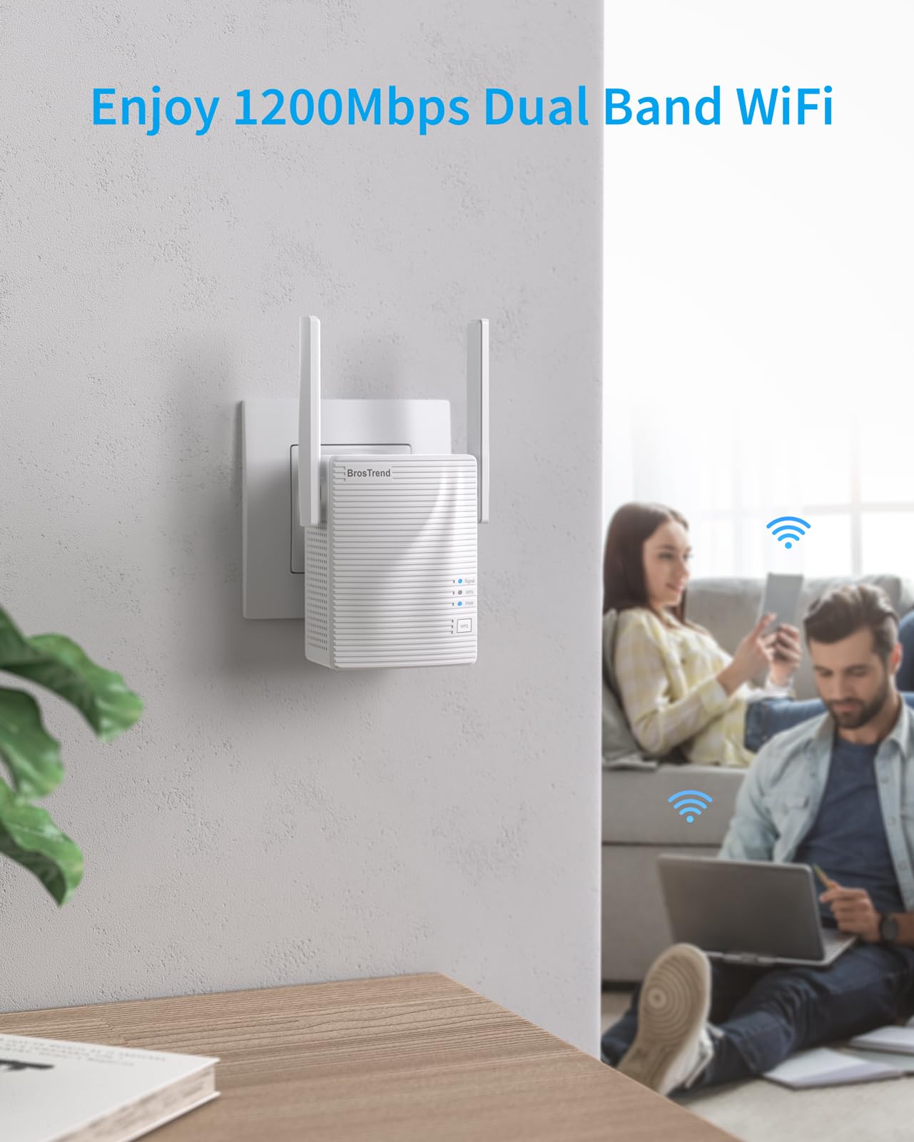 BrosTrend WiFi Extender AC1200 WiFi Booster and Signal Amplifier, Dual Band