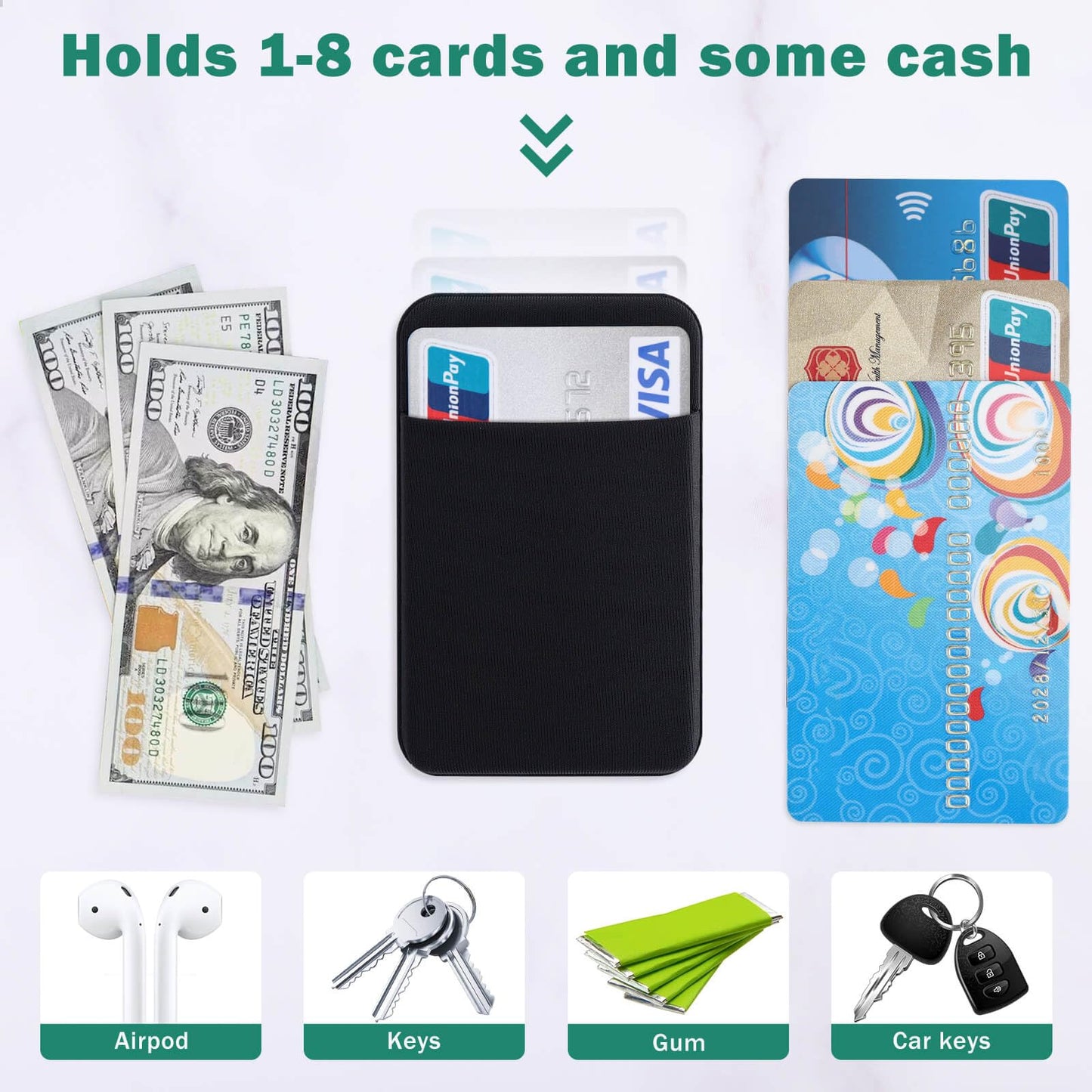 3Pack Cell Phone Card Holder Pocket for Back of Phone,Stretchy Stick on Wallet Credit Card ID Case Pouch Sleeve Self Adhesive Sticker with Flap