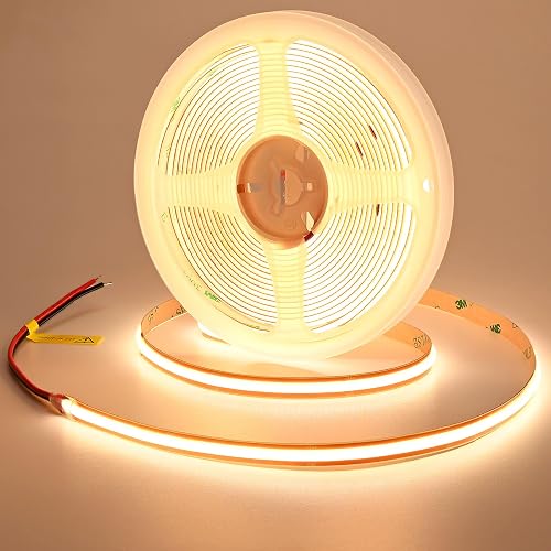 GOMING 24V COB LED Strip Light Warm White 3000K Cut at Will 2640LEDs 16.4ft(5M) CRI 93+ 4600lm 13W/M Uniform Glow IP20 Not Waterproof LED Tape Lights