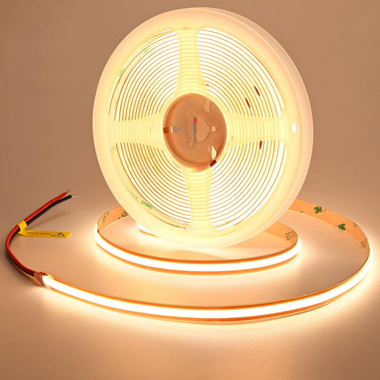 GOMING 24V COB LED Strip Light Warm White 3000K Cut at Will 2640LEDs 16.4ft(5M) CRI 93+ 4600lm 13W/M Uniform Glow IP20 Not Waterproof LED Tape Lights