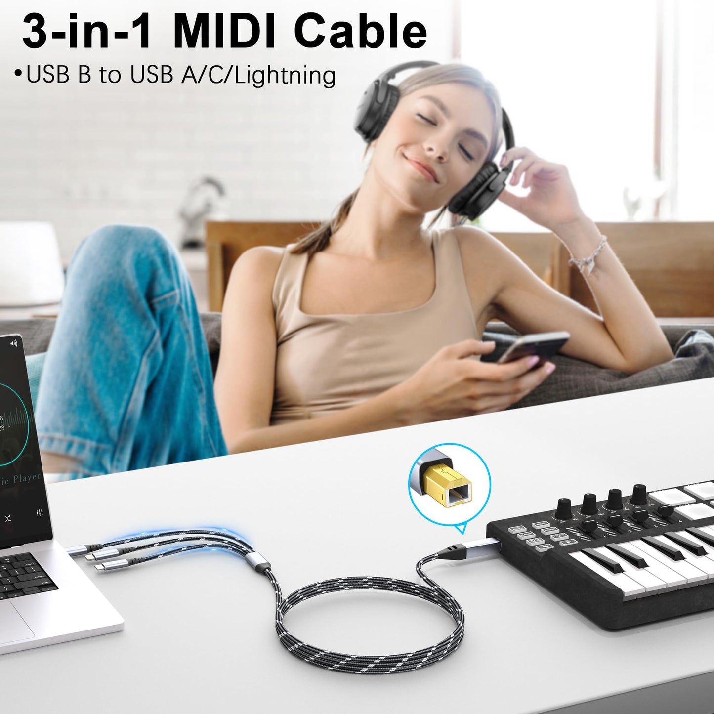 DCNETWORK Printer Cable,USB C&USB-A to USB-B Cable?High Speed Nylon Braided Scanner Printer Cord for HP Dell Epson Brother Lexmark Xerox Samsung Piano