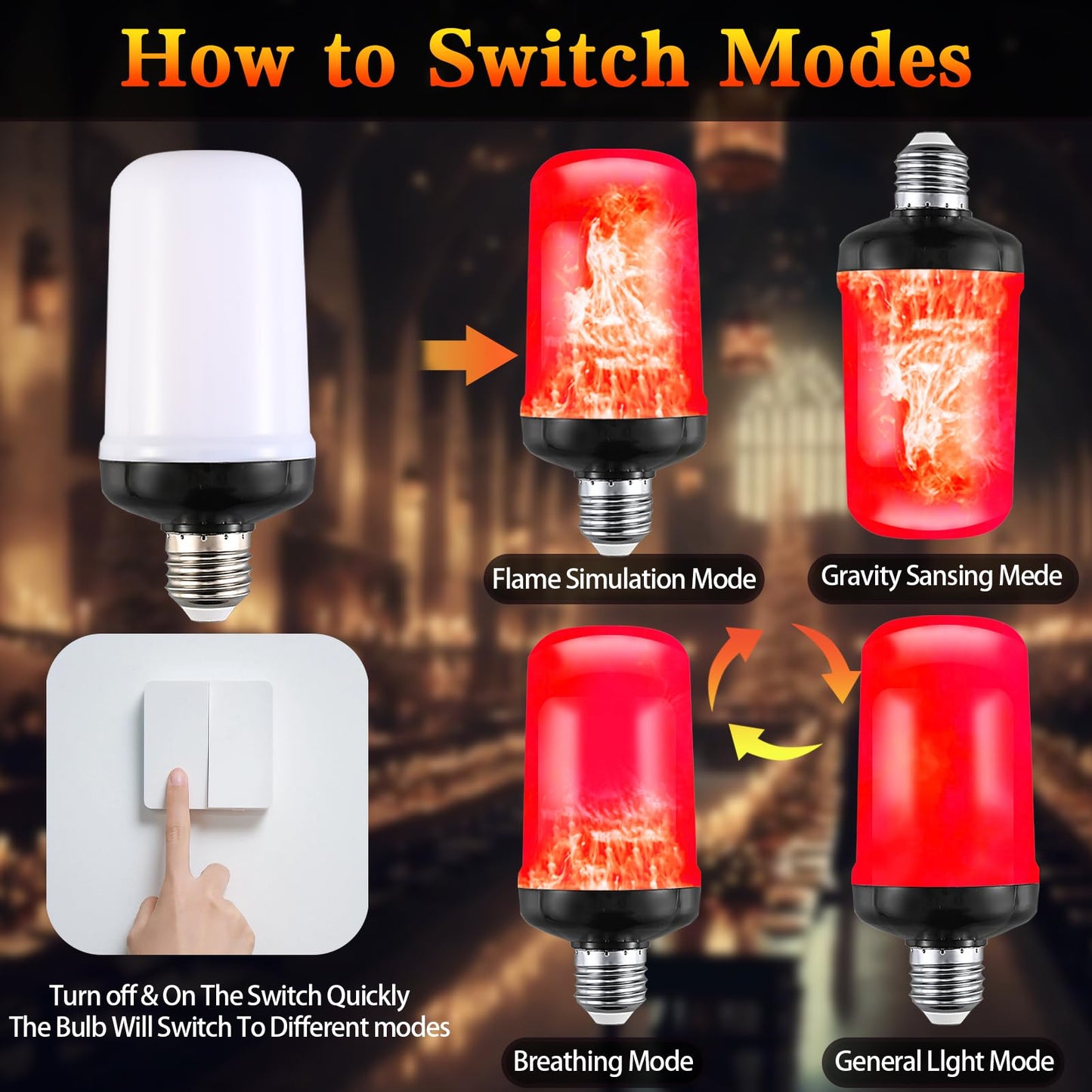 JAHEKS Red Green Flame Light Bulbs, Flickering Light Bulb with 4 Modes Upside Down Effect, 5W E26 Base LED Fire Lights for Christmas Halloween, Indoor