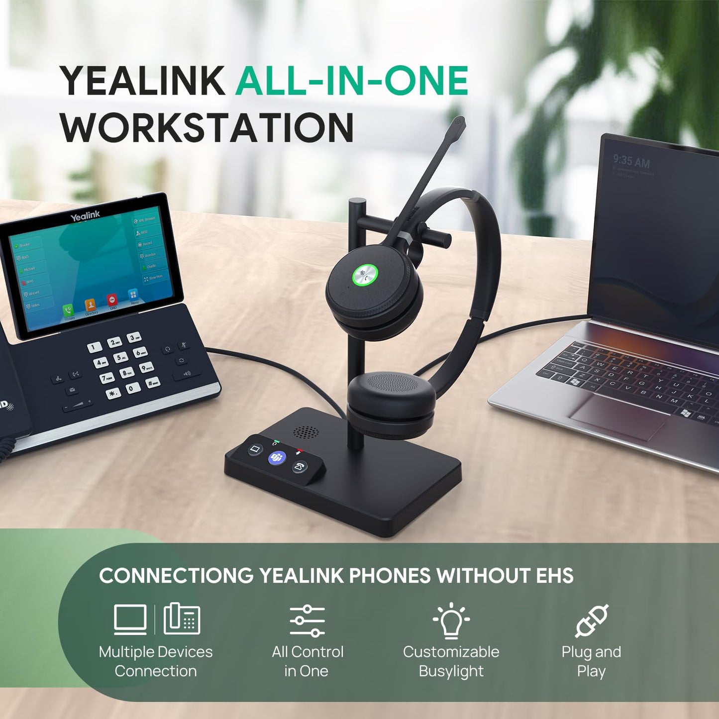 Yealink WH62 Mono UC DECT Wireless Headset 525 ft Range for Zoom Skype Certified Work Headset with 2X Noise Canceling Mic for IP Phone and Computer