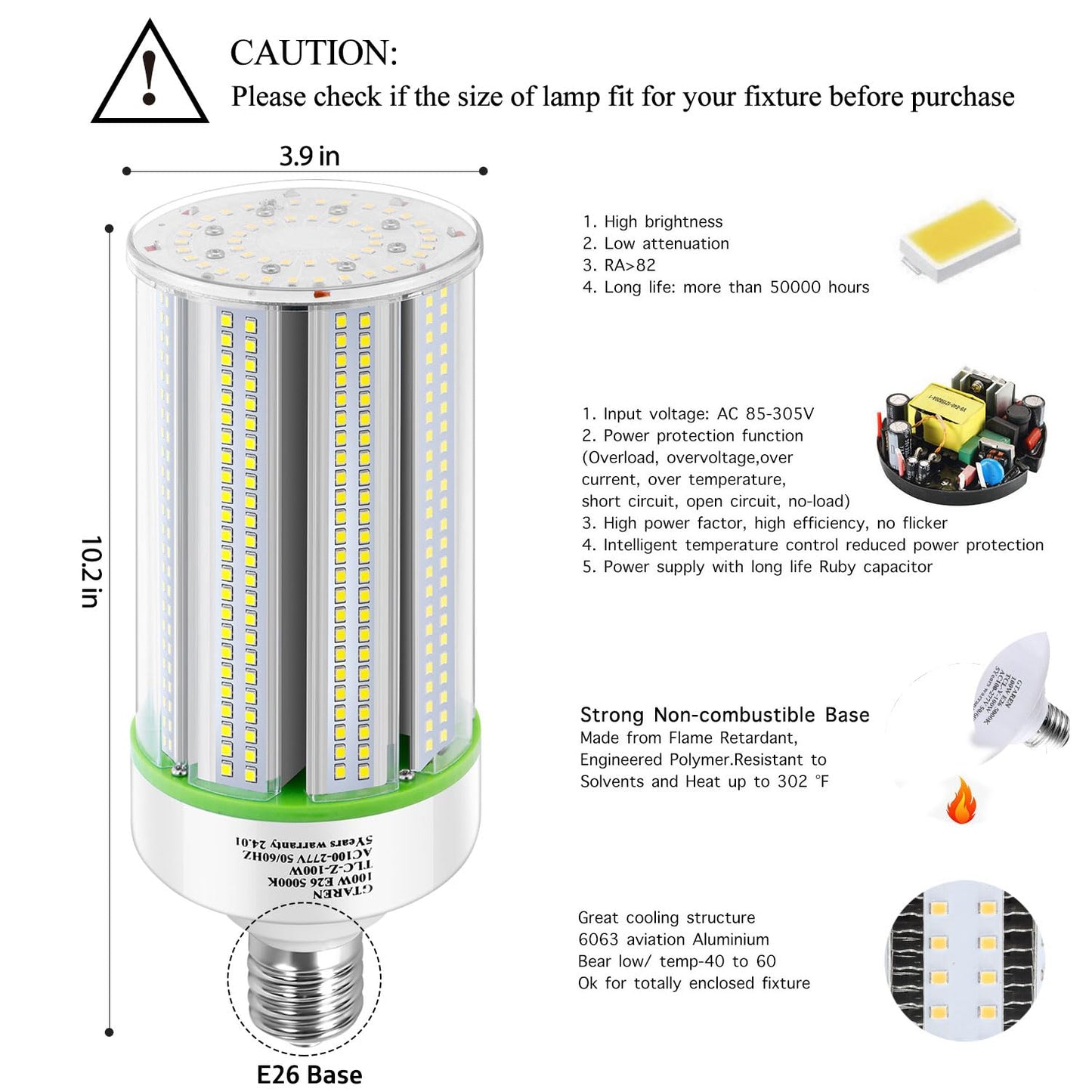 GTAREN 2-Pack 100W LED Corn Bulbs,5000K,AC110-277V,14000lm,E26/E39 Base,LED Replacement Metal Halide HID CFL for Commercial Industrial Lighting