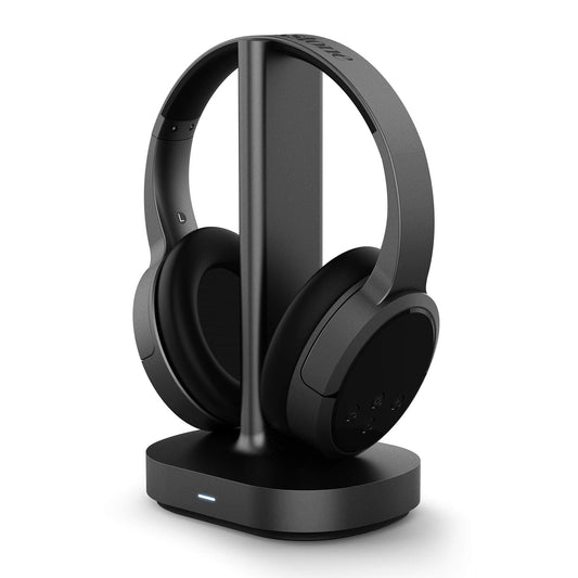 Brookstone AirPhones Wireless RF Over Ear Headphones with Wireless Transmitting Audio/Charging Dock, 10 Hrs Playtime, Deep Bass 40mm Driver