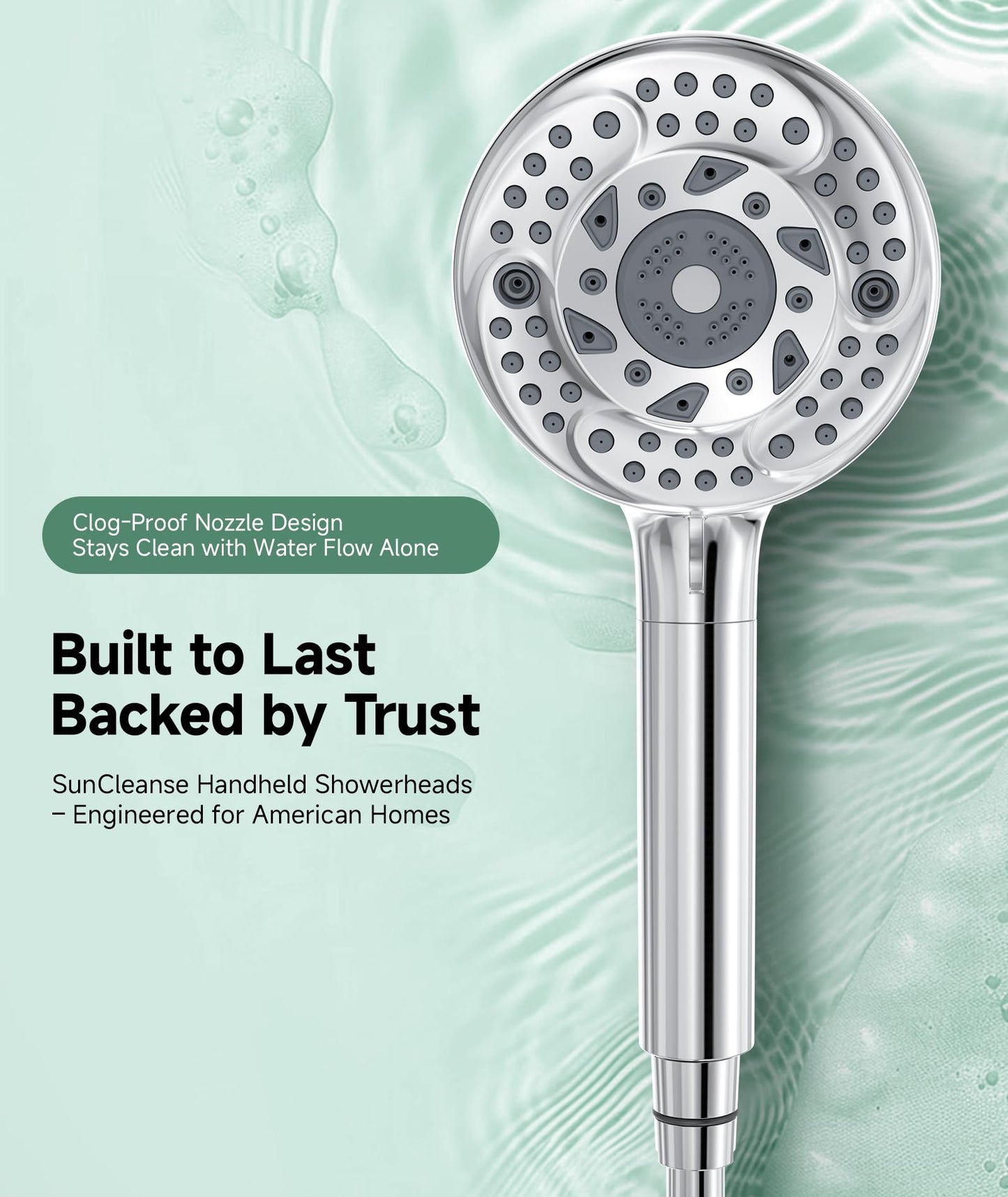 SunCleanse Filtered Shower Head – 9-Spray Handheld Detachable Head for Hard Water, Filters Chlorine, Improves Skin & Hair – Chrome