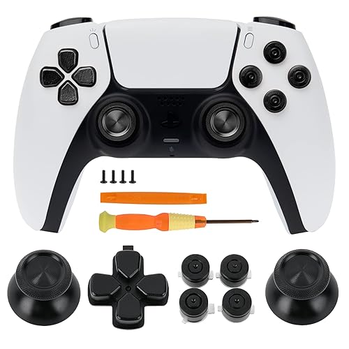 TOMSIN Metal Buttons Replacement Kit for PS5 Controller - Aluminum Thumbsticks & O X Square Triangle & Dpad Buttons Accessories Compatible