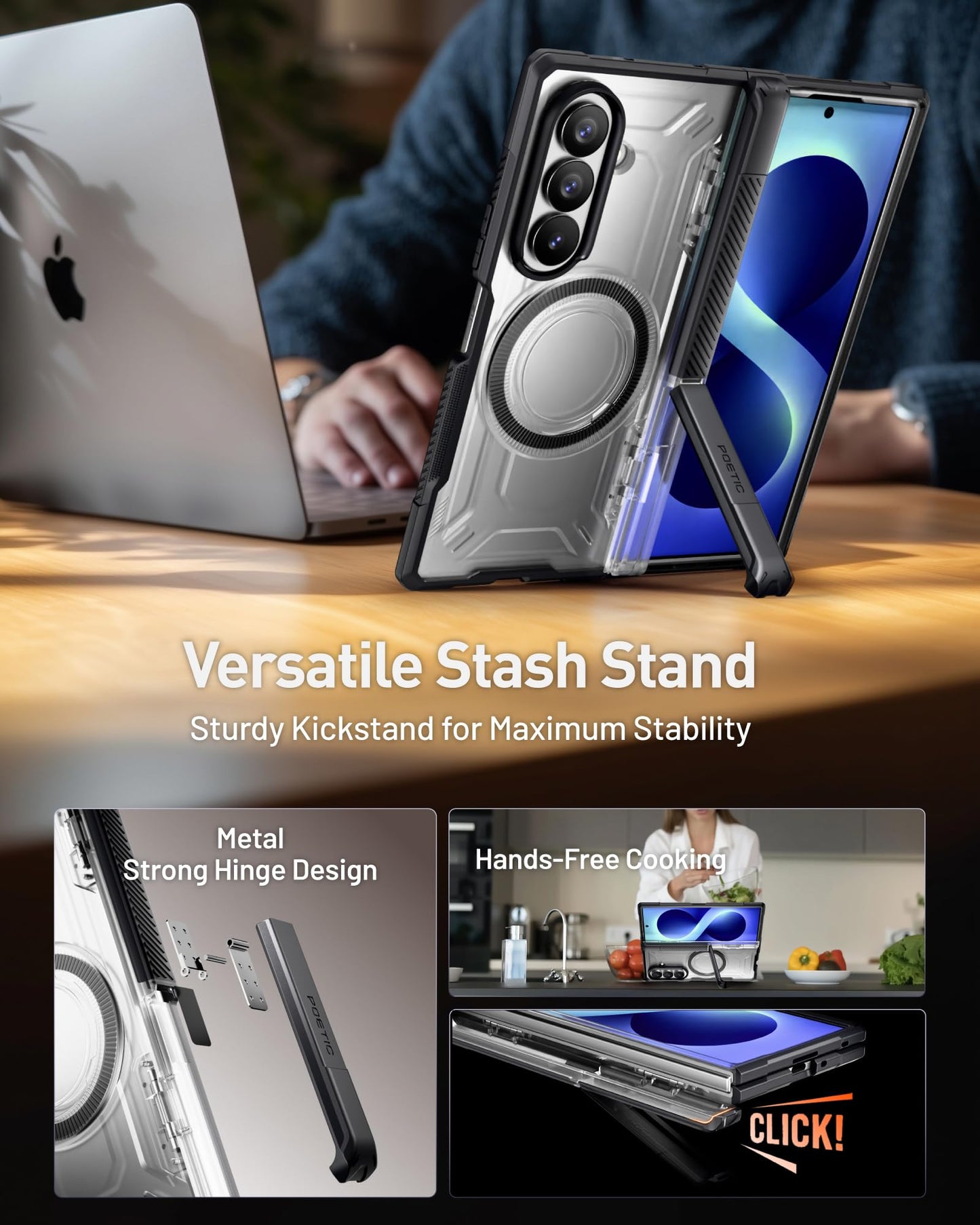 Poetic for Samsung Galaxy Z Fold 8 Ultra Case, [Hinge Protection] [MagSafe Compatible] [Tempered Glass Screen Protector] Full-Body Rugged Shockproof