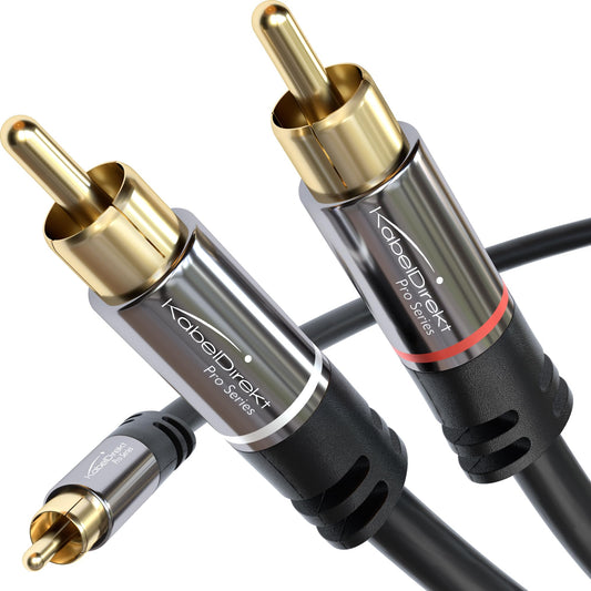 KabelDirekt - RCA/Phono Y Cable - 10ft Long - 1 to 2 RCA/Phono, Stereo Audio Cable (Coax, Male/Male Plugs, Analog/Digital, Adapter