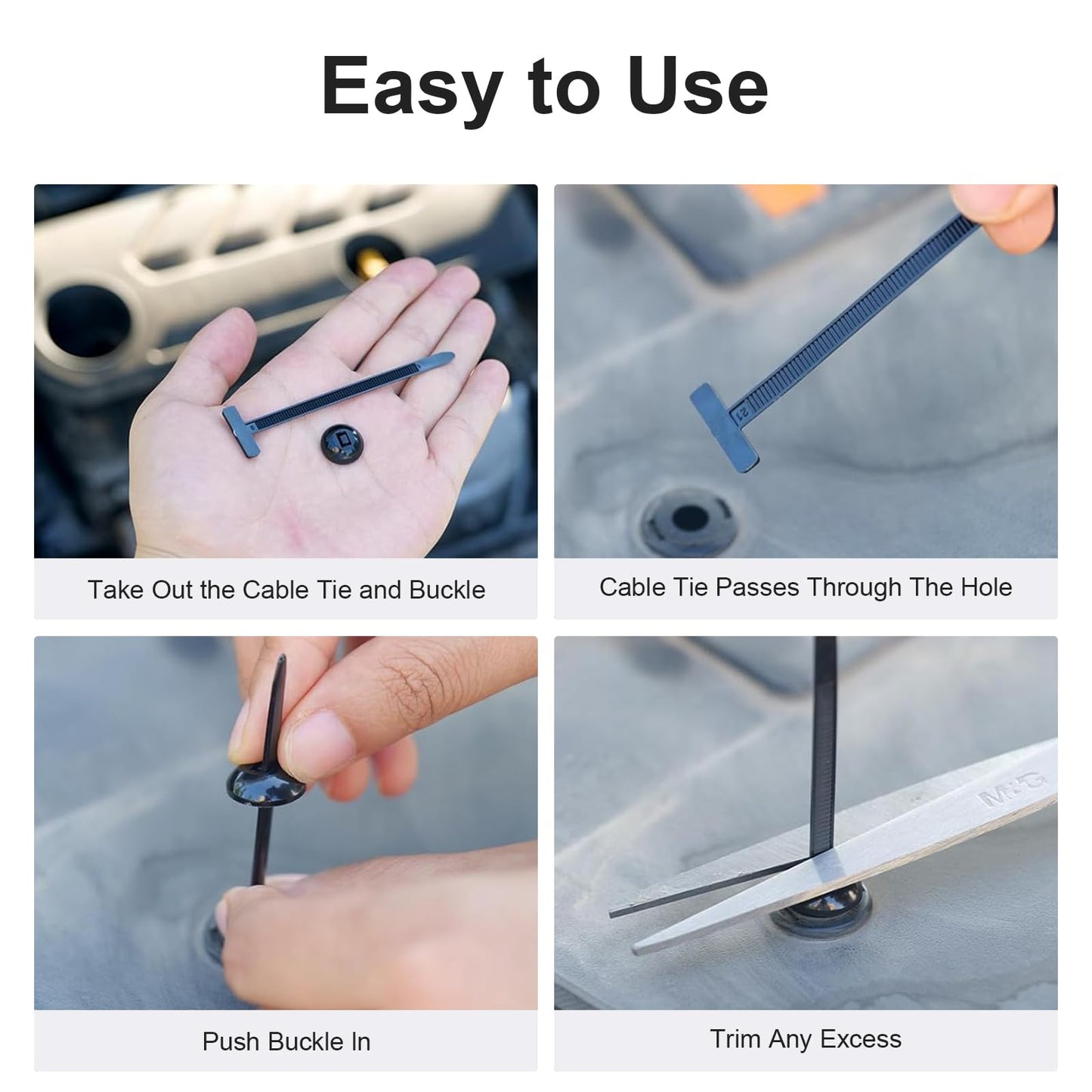 100 Pcs Nylon Universal Cable Tie Buckle -Heavy Duty Self-Locking Push Pin Design with Button,UV Resistant Black Zipties for Car Daily Auto Fixing