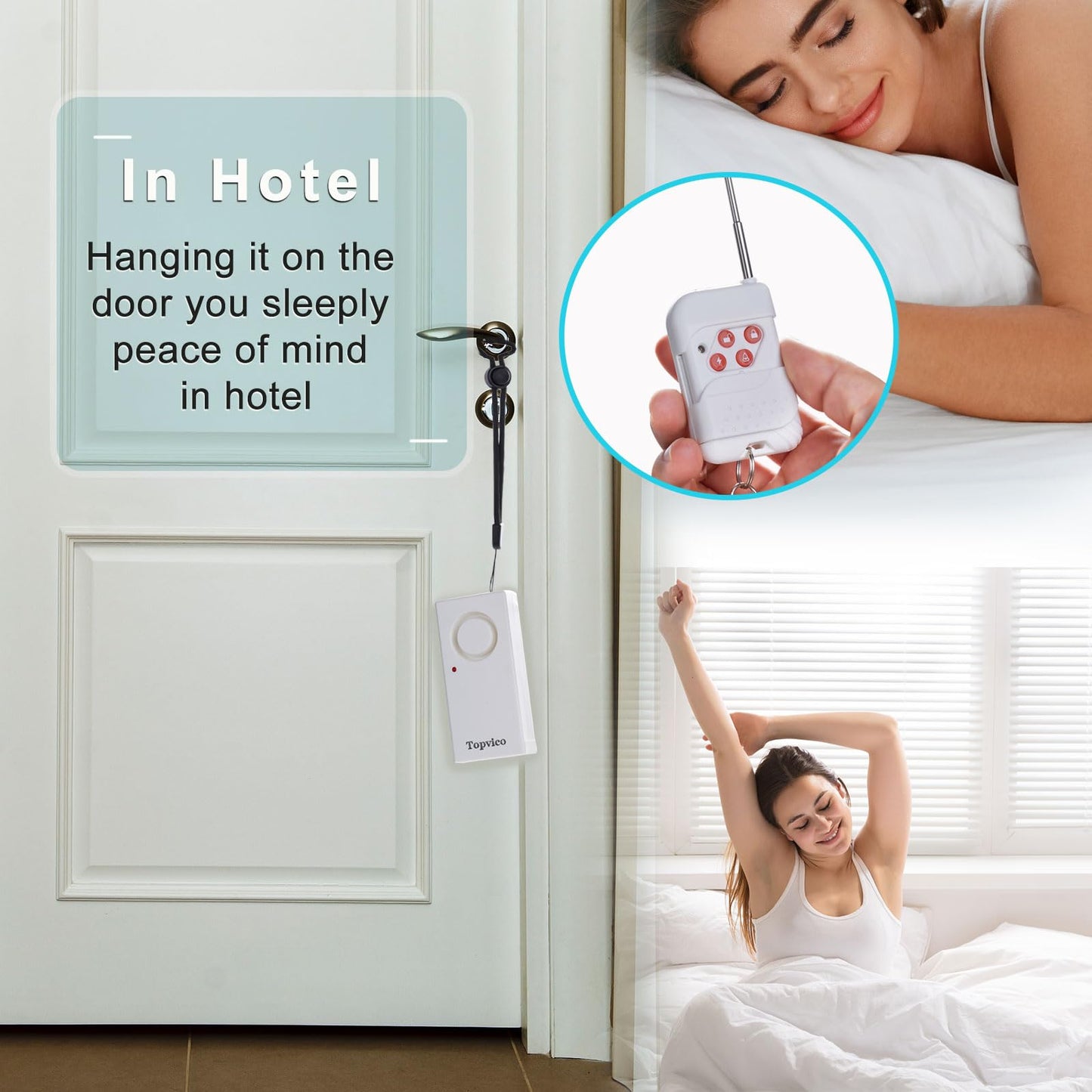 Topvico Door Handle Alarm Vibration Triggered, Hotel Travel Portable Door Alarm, 130dB Wireless Home Security for Kids, Elderly, Dementia, Remote