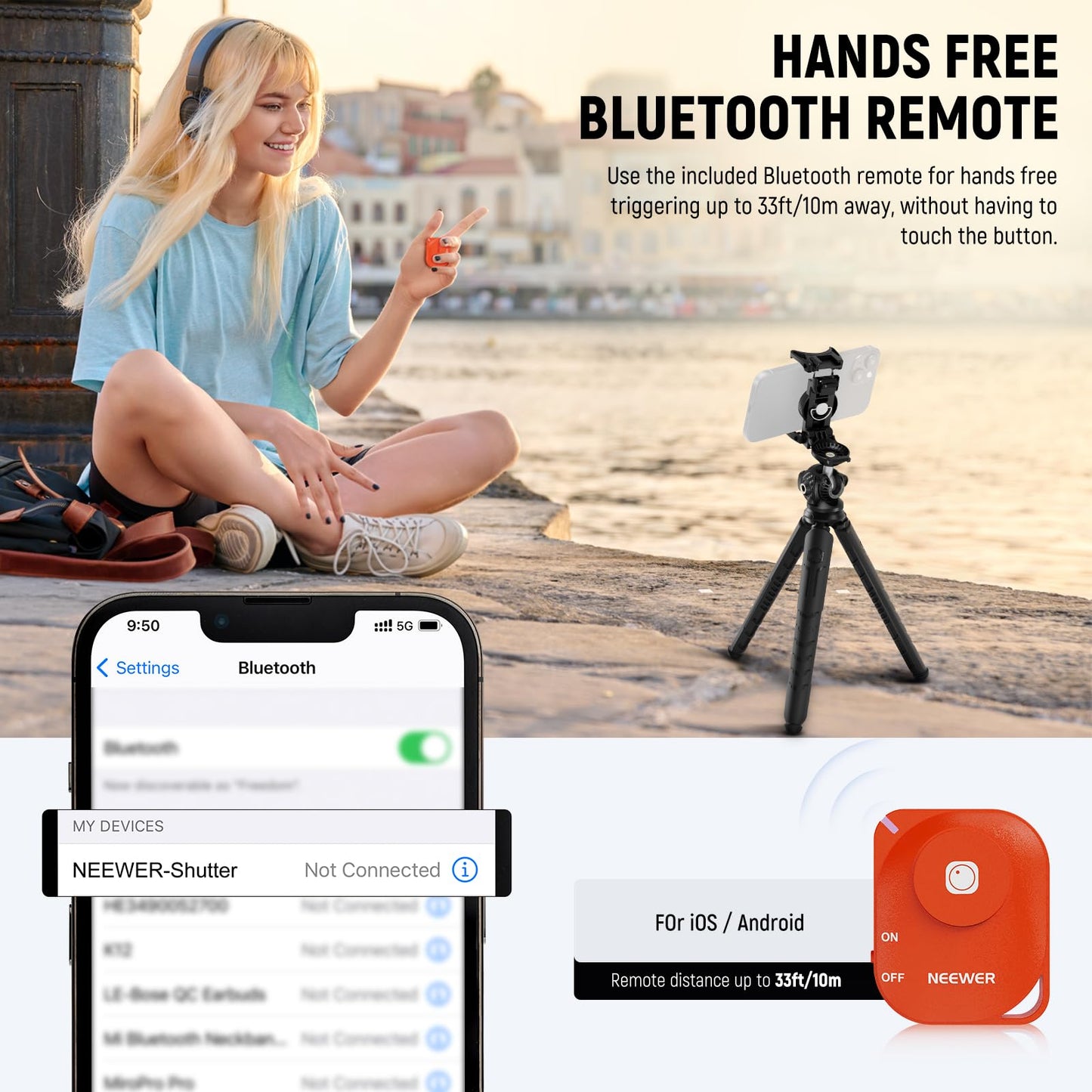 NEEWER Tripod for iPhone with Remote, Mini Flexible Phone Tripod Stand Vlog Selfie Stick with Phone Holder & Action Camera Adapter Compatible