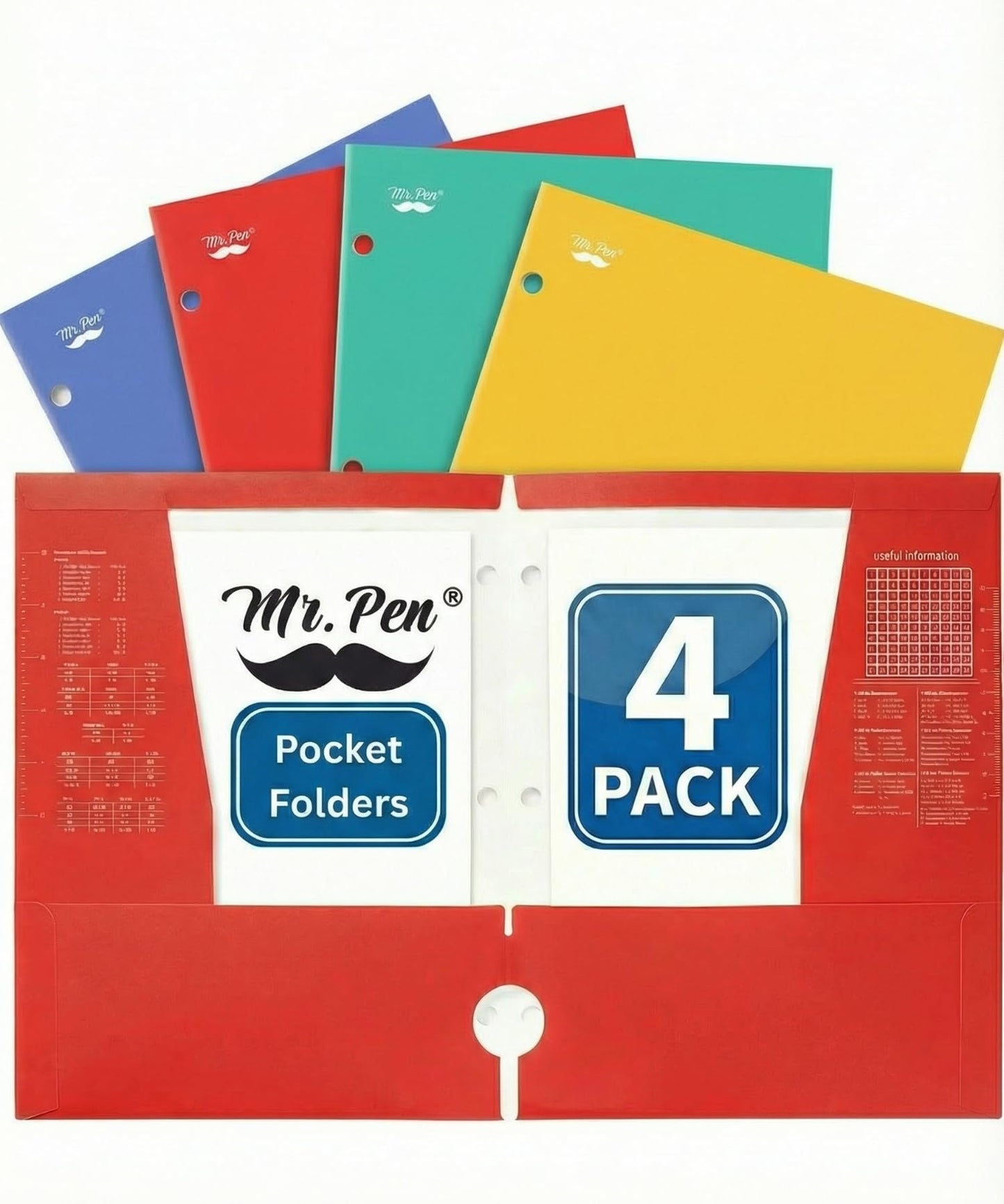 Mr. Pen- 4-Pocket Folders, 4 Pack, 12.5" x 9.5", Vibrant Colors | Tear-Resistant Paper Folders with Pockets 3 Holes Punched, High Capacity