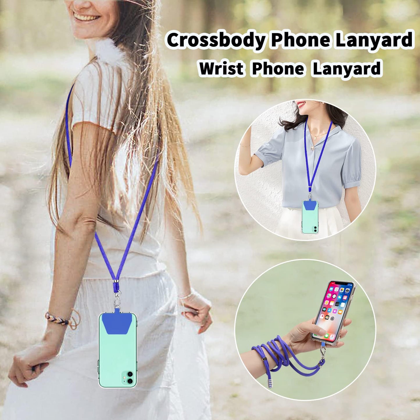 SS Phone Lanyard, Adjustable Detachable Neck Strap with Phone Patch Suitable for Any Cell Phone Smartphones - Blue