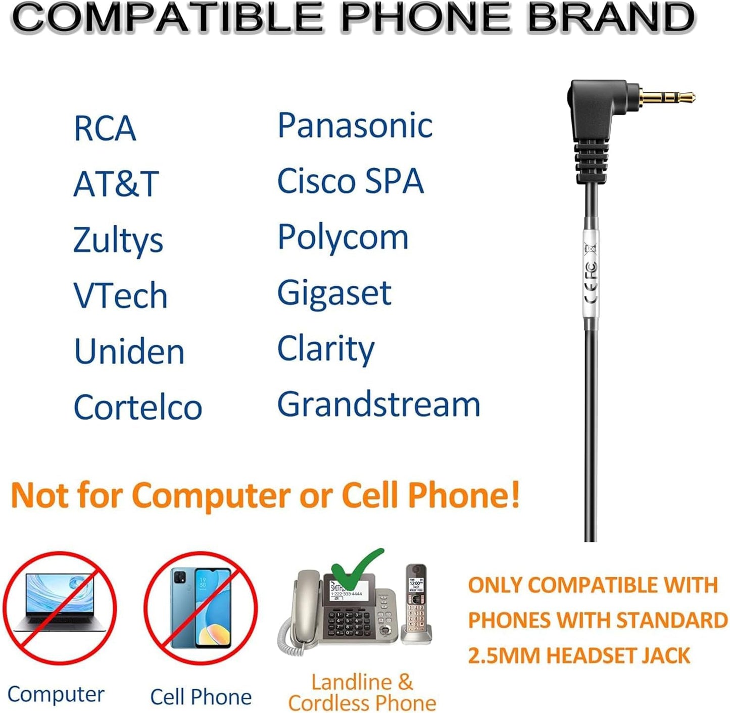 Wantek Phone Headset with Microphone Noise Cancelling,Telephone Headset 2.5mm Jack Compatible with Panasonic AT&T Uniden Cisco Linksys Grandstream