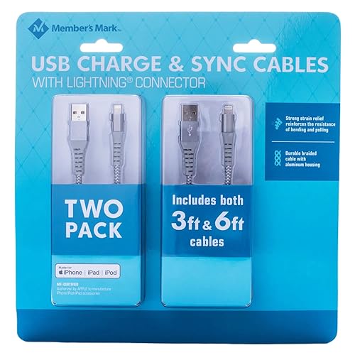 Member's Mark MEMBER'S MARK Apple USB Type A-to-Lightning 3ft and 6ft Cables - 2 Pack