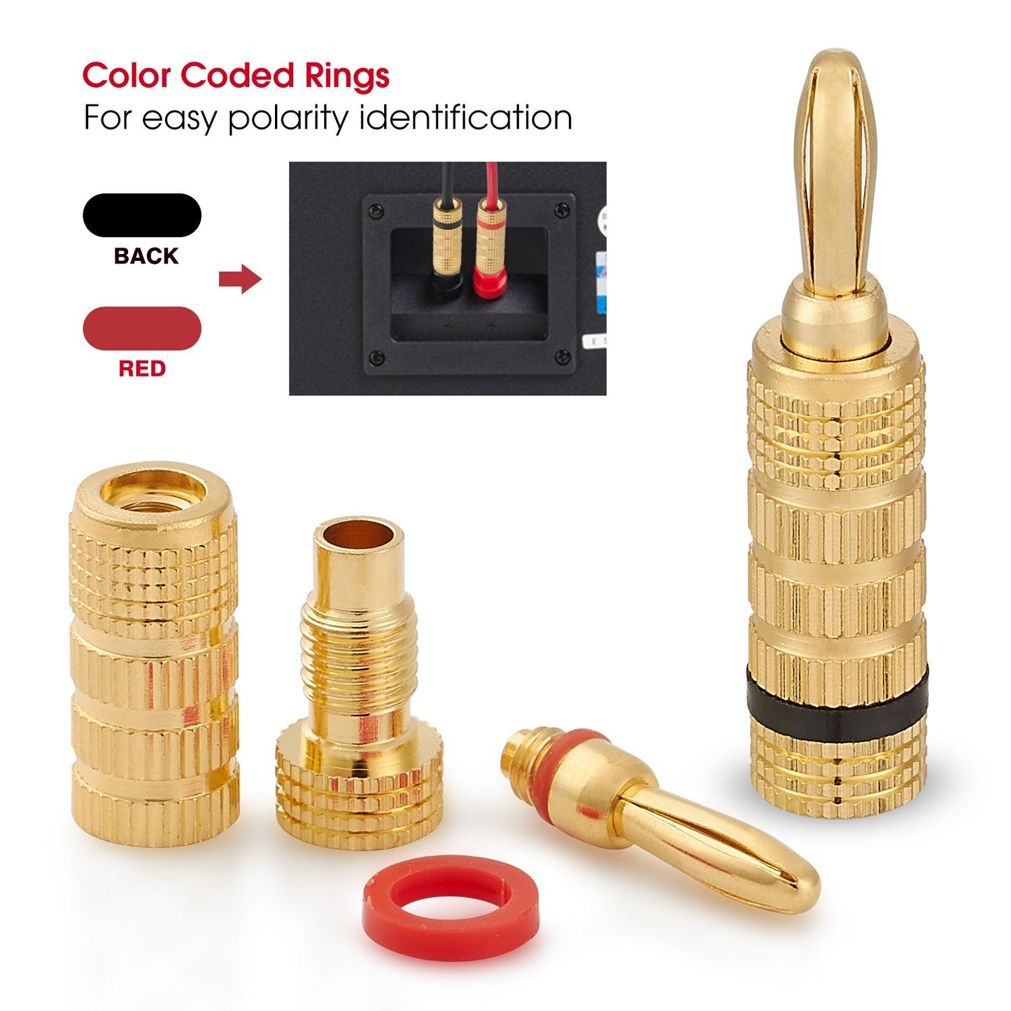WGGE WG-3333 24k Gold Plated Speaker Banana Plugs-Closed Screw Type (12 Pairs (24 Plugs))
